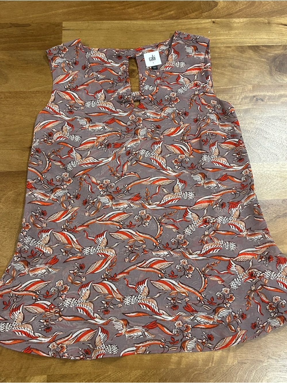 CAbi Floral Keyhole Flowy Tank in Mauve and Coral Size Small